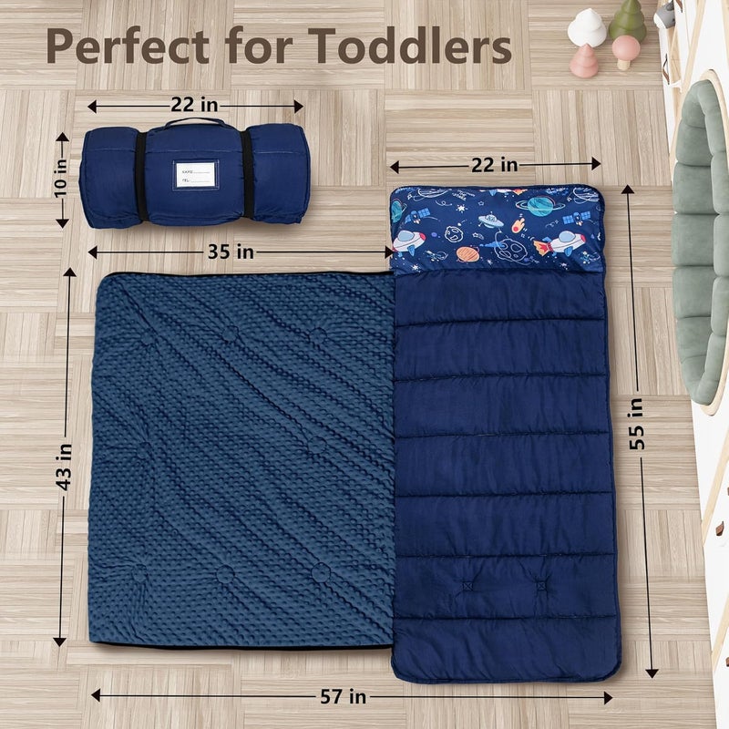 PRIMLECT Toddler Nap Mat with Removable Pillow and Fleece Blanket, Extra Large 55''x35'' Sleeping Bag, Washable, Light, Easy to Roll up, Perfect for Daycare, Preschool, Kindergarten, Travel - Image 3